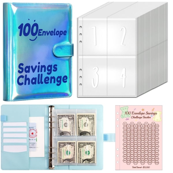 100 Days Savings Challenge Sparepenger Binder BLÅ Blue