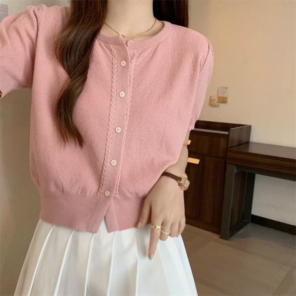 Stickad Slim Fit Kofta ROSA pink