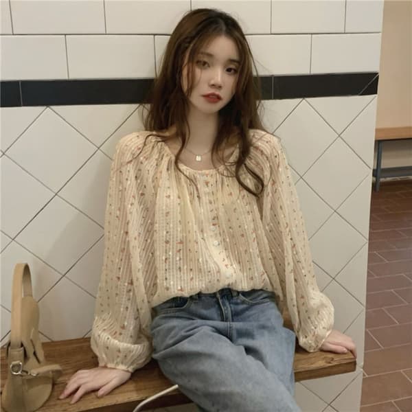 Blomstret Skjortebluse M M