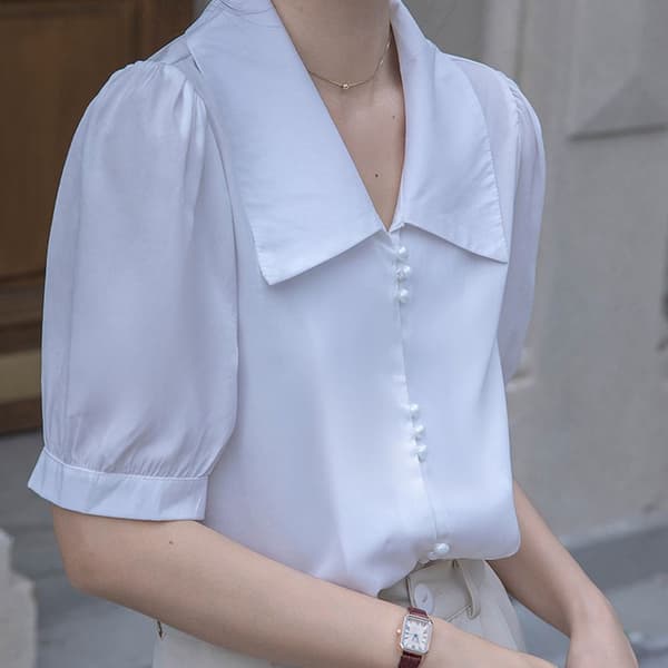 Kortermet bluse for kvinner, HVIT XL White XL