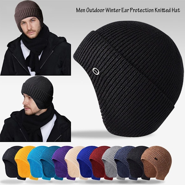 Herr Hatt Vinter Stickad Mössa MARINBLÅ Navy Blue