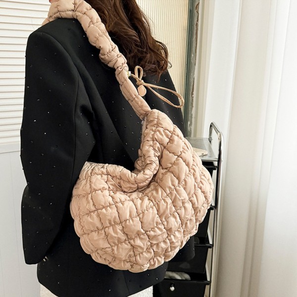 Quiltet mulepose til kvinder puffer mulepose KHAKI Khaki