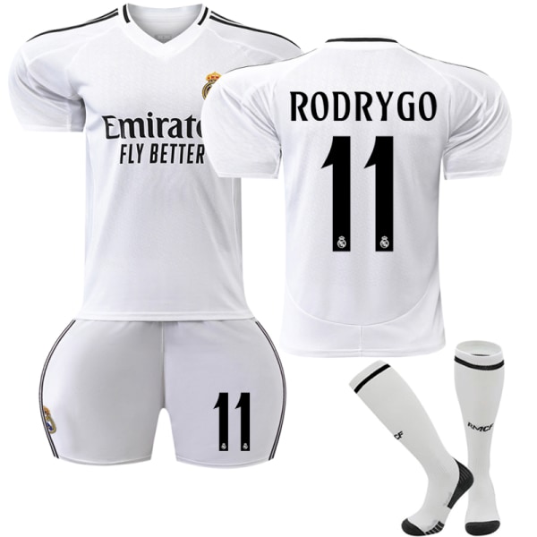 2024-2025 Real Madrid Hjemmefodboldtrøje til børn nr. 11 Rodrygo 28