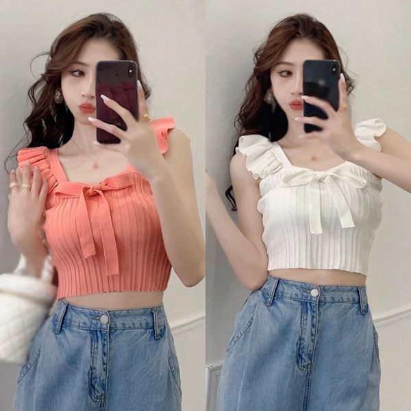 Dame tanktop strikket ærmeløs rem ROSE RED Rose red