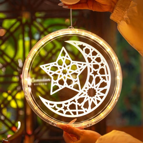 Eid Mubarak Måne og Stjerne Lysdekorasjon LED Sugkopplys A