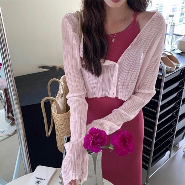 Hollow Out Bluser Strikk Topper APRIKOS Apricot