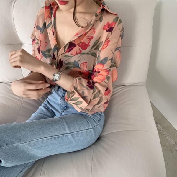 Trykt Cardigan Dameskjorte ROSA S S Pink S-S
