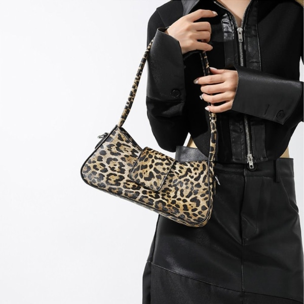 Leopard Håndveske Lær Clutch Bag KHAKI khaki