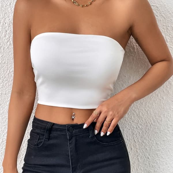 Off Shoulder Crop Tube Top Basic Bryst Wrap HVIT L white L