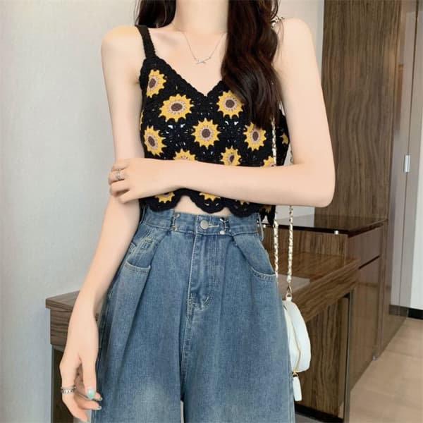 Strikket Vest Dame Crop Top SORT black