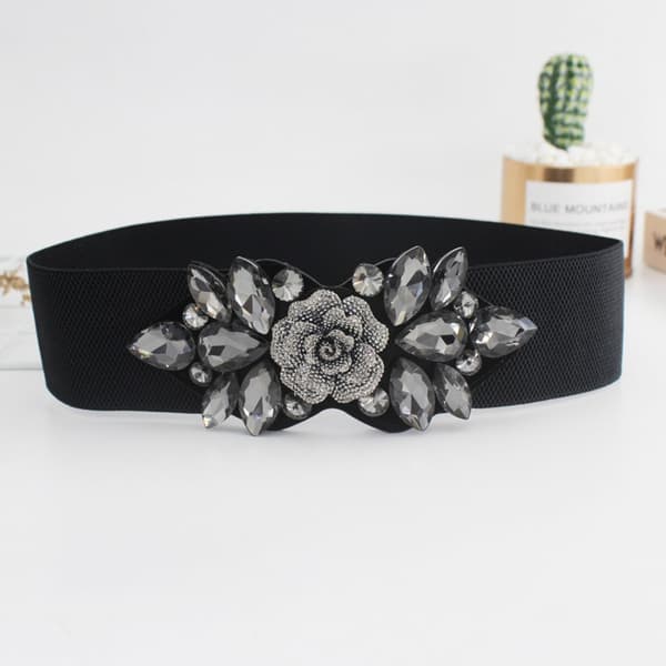 Midjebånd med rhinsteiner og elastisk midje SVART Black