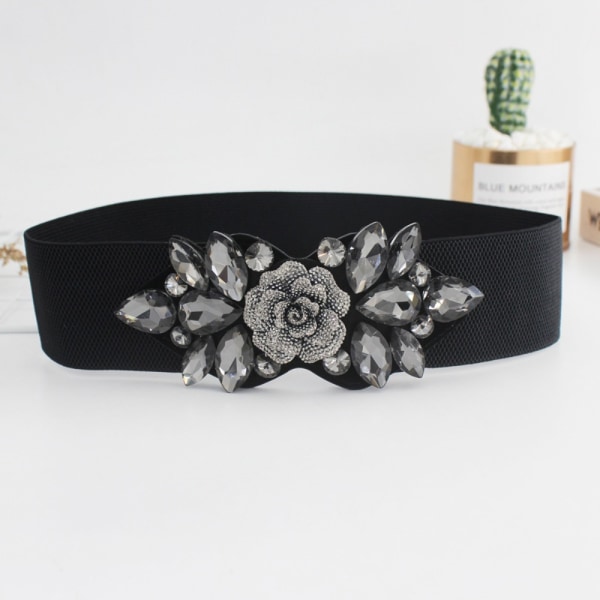 Rhinestone elastisk linning Bælte SORT Black