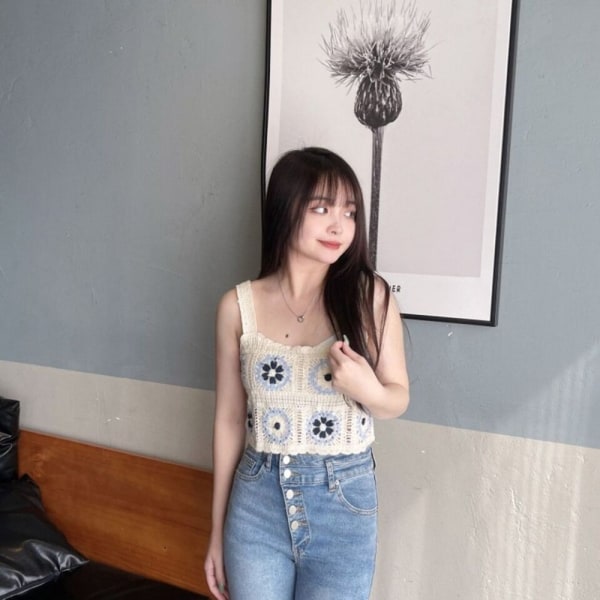 Bohemian Knitted Hollow Suspender ärmlös topp BLÅ Blue