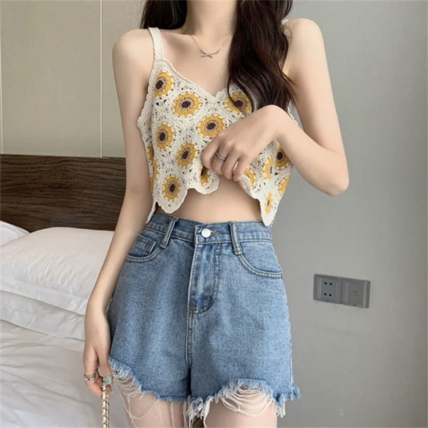 Stickad väst Dam Crop Top VIT white
