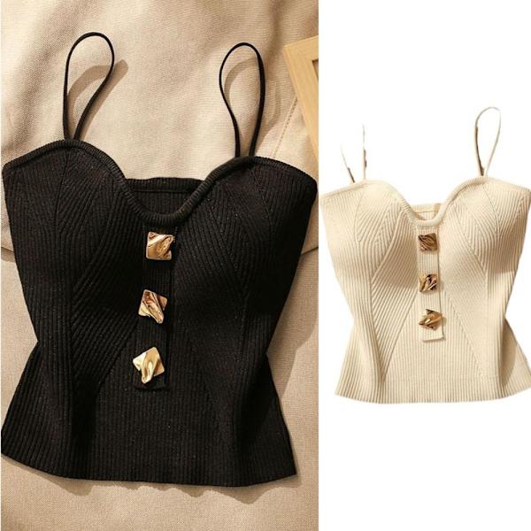 Stickad axelväst Camisole VIT White