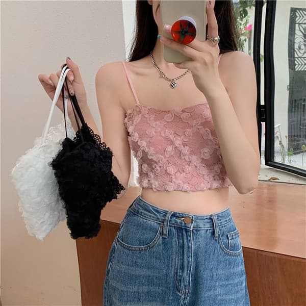 Camisole Blomstret Spaghettistropp HVIT White