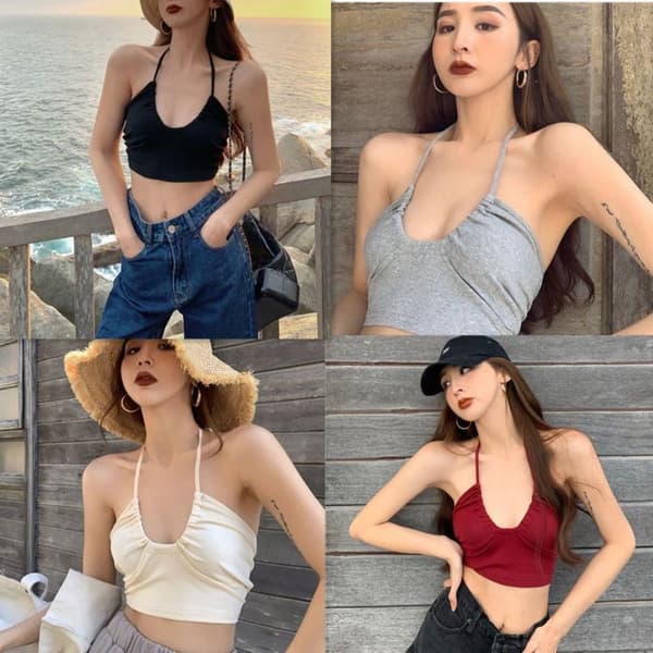 Haltertopp Crop Top RØD S Red S