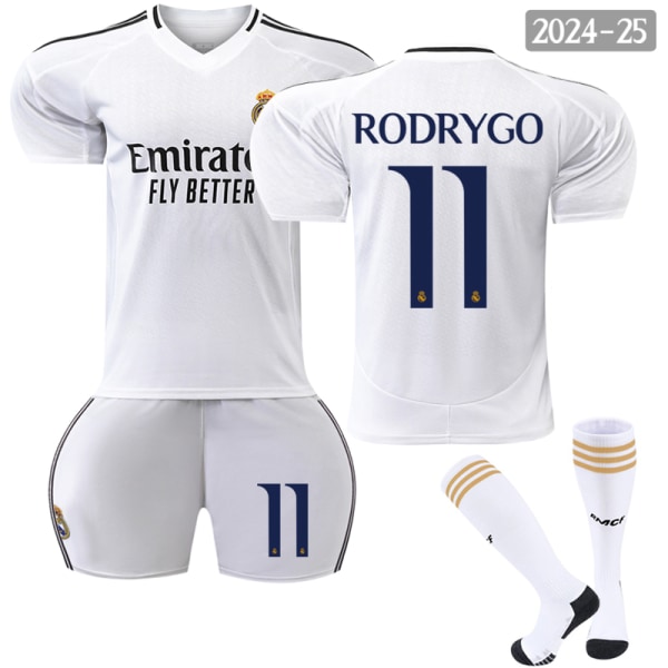 2024-2025 Real Madrid Hjemmefodboldtrøje til børn nr. 11 Rodrygo 20
