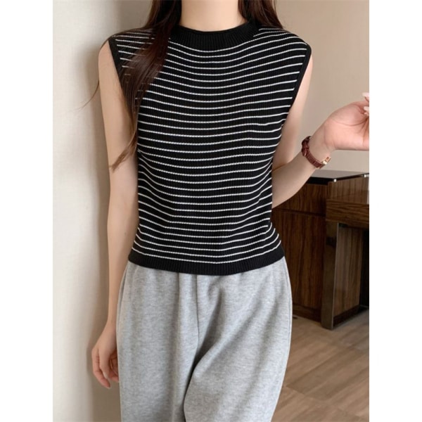 Stripete strikkevest Ermeløs Tank Top SORT STRIPET SORT Black Striped
