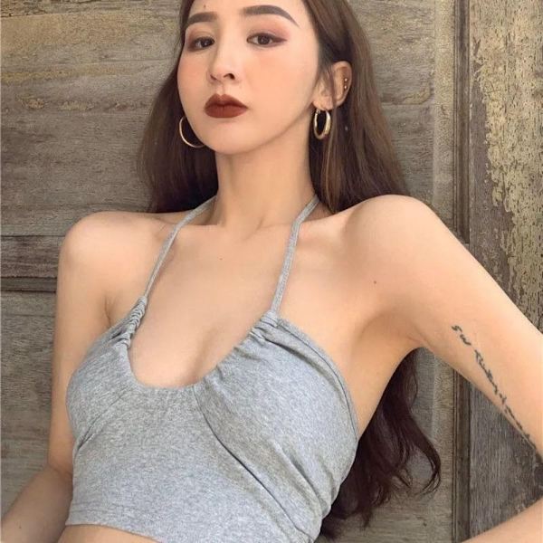 Halter Top Crop Top GRÅ M Grey M