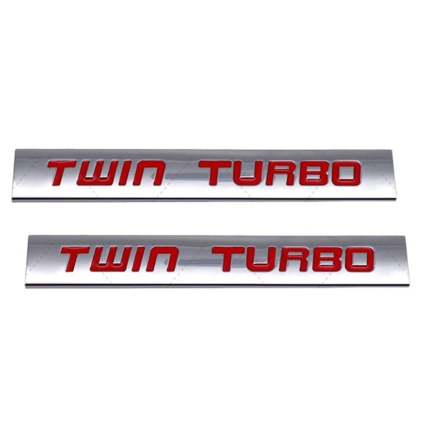2 stk 3D Twin Turbo Emblem Metall Bokstav Logo Bil Emblem Badge