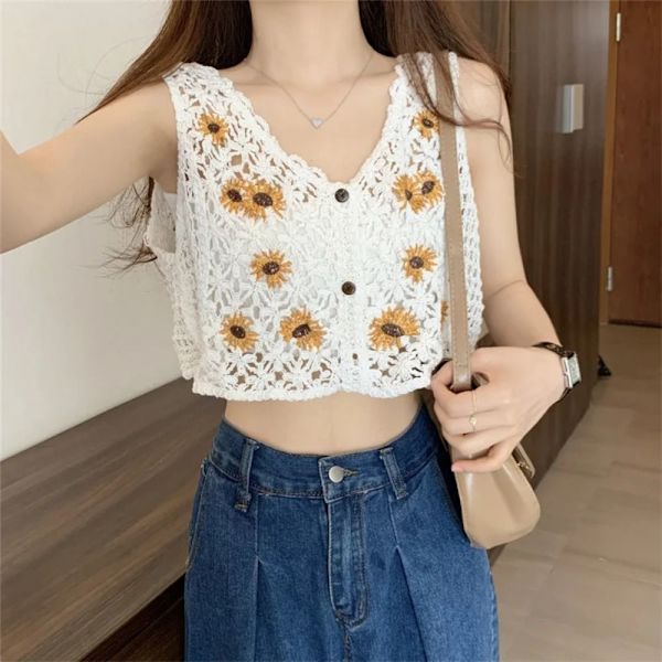 Hul ærmeløs Suspender Sweet Crochet Vest SORT 1 1 black 1-1