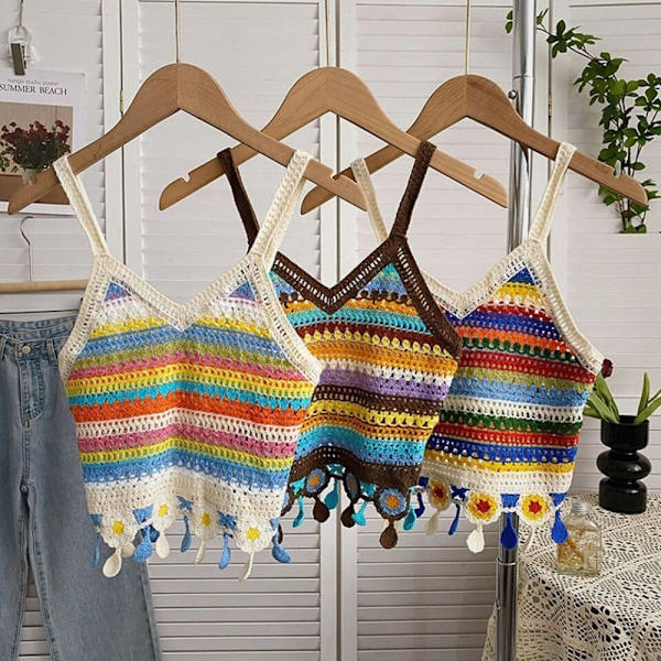 Brodert Strikket Vest Hulkrok Blomstertopp APRIKOS Apricot