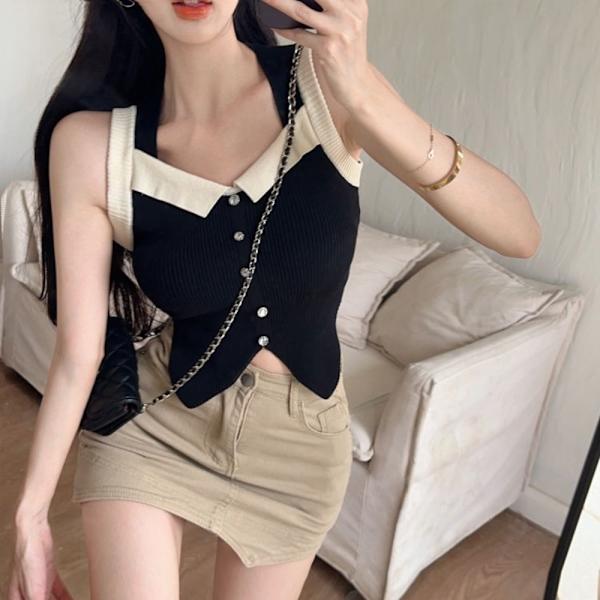Fransk Xiaoxiangfeng Sling Tank Top APRIKOS Apricot