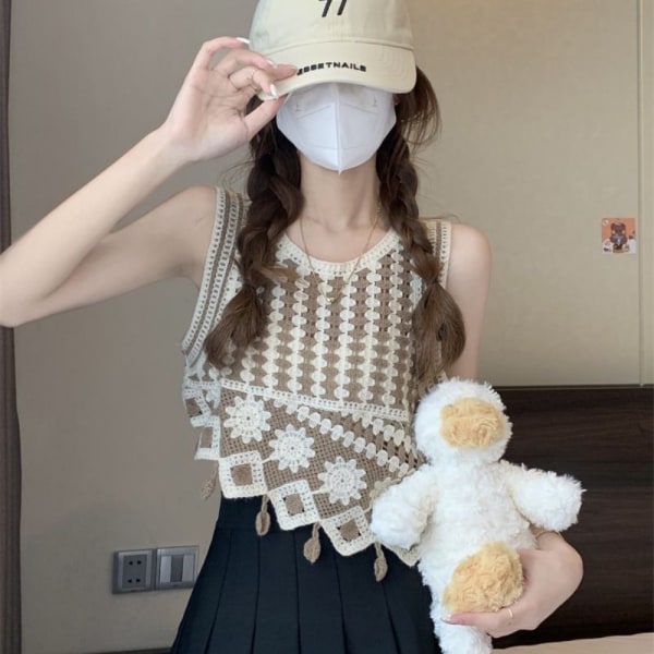Retro Weaving Sling Tank Top CAMEL Camel