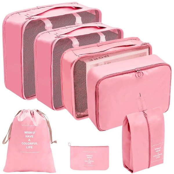 7 stk/sett Reiseoppbevaringsposer Reisepakning Kuber ROSA ROSA pink