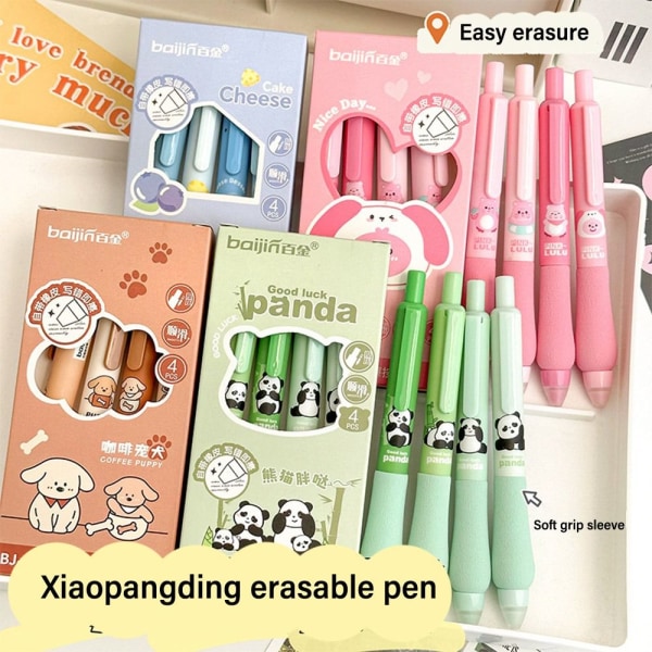 4 STK/Eske Erasable Pen Gel Pen 01-SORT BLEKK 01-SORT BLEKK 01-Black Ink
