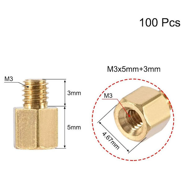 100 stk Hex PCB Bundkort Spacer Standoff 100PCSM3X5MM M3X5MM 100pcsM3x5mm