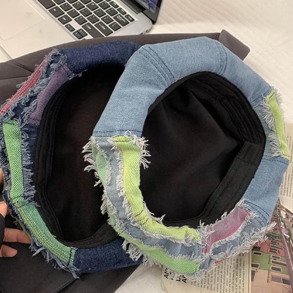 Denim Beret Hat Ottogonal Flænset Kasket LYSEBLÅ light blue
