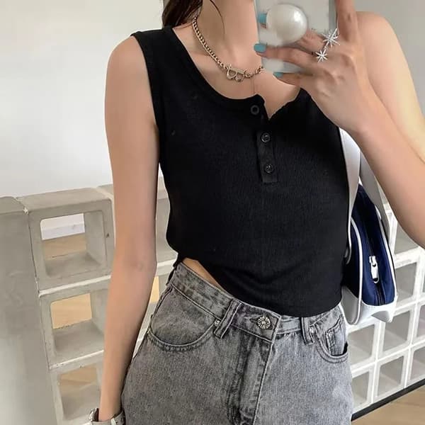Linne Ärmlös Väst SVART S Black S