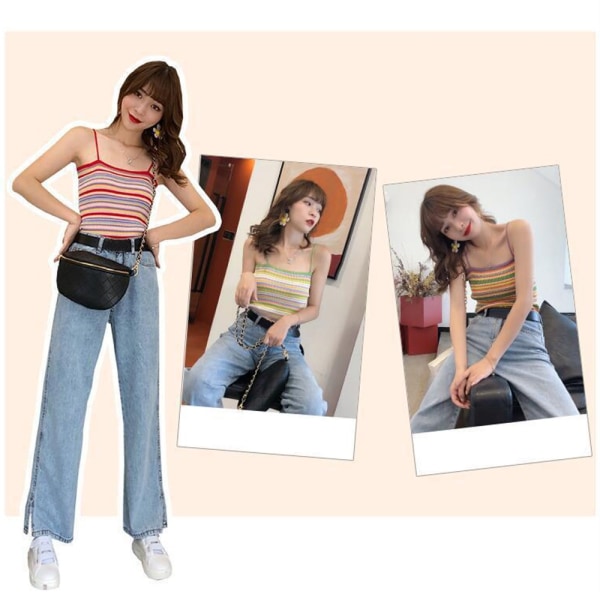 Rainbow Striped Top Neulottu Sling KHAKI Khaki