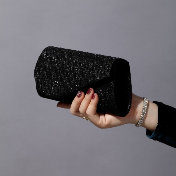 Sequin Clutch Taske Glitter Chain Aftentaske SORT black