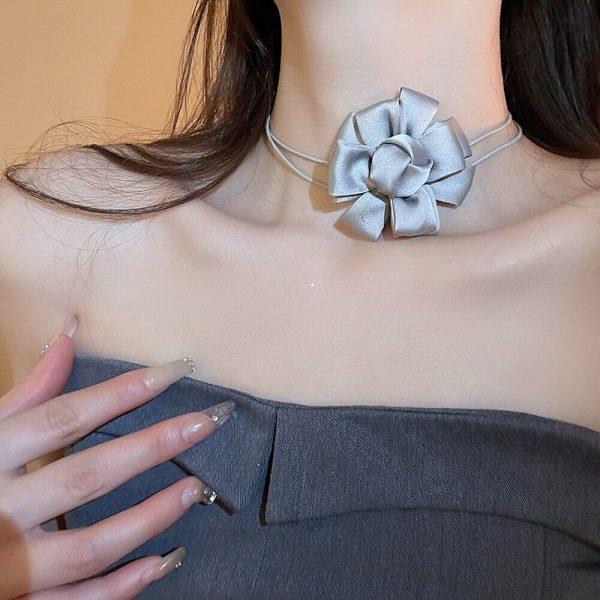 Clavicle Chain smykker 3D Rose Flower halskæde SORT Black