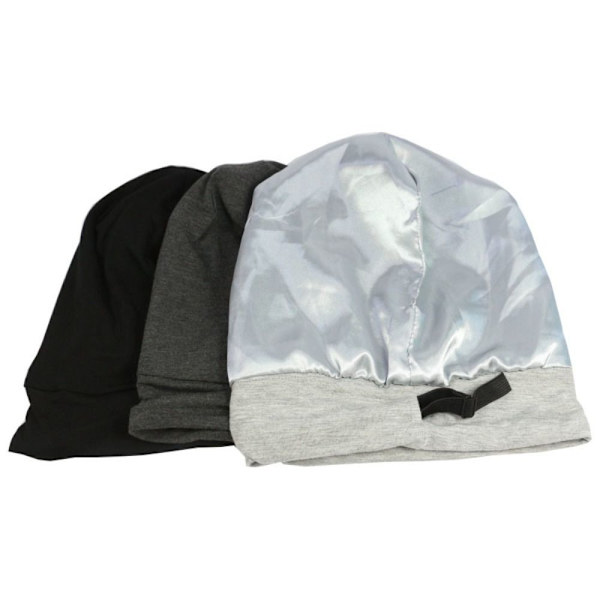 Blødt stretch satin motorhjelm foret sovebeanie hat SORT black