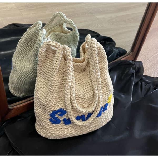 Vævede skuldertasker afslappede flettede håndtasker BEIGE Beige