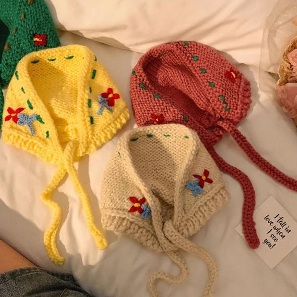 Virkad huvudduk Triangelscarf GUL yellow