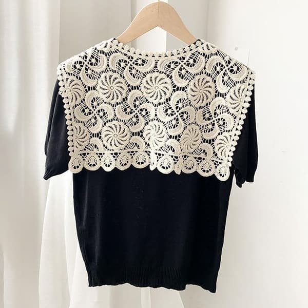 Strikket sjal bluse skuldre SORT Black