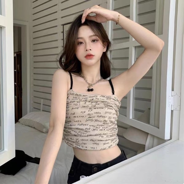 Crop Tops Print Tank Tops APRICOT Apricot