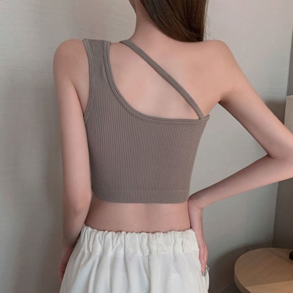 Dame Ermeløs Crop Top GRÅ grey