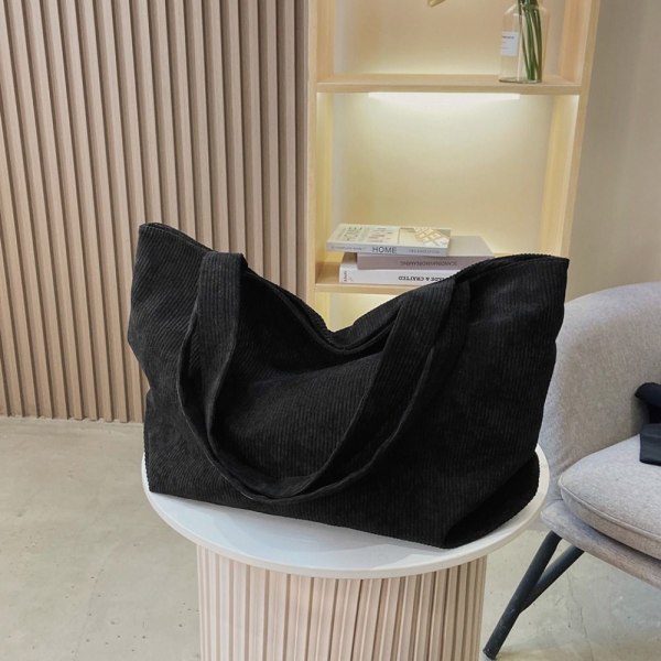 Blød Corduroy taske Dame Canvas Håndtaske SORT black