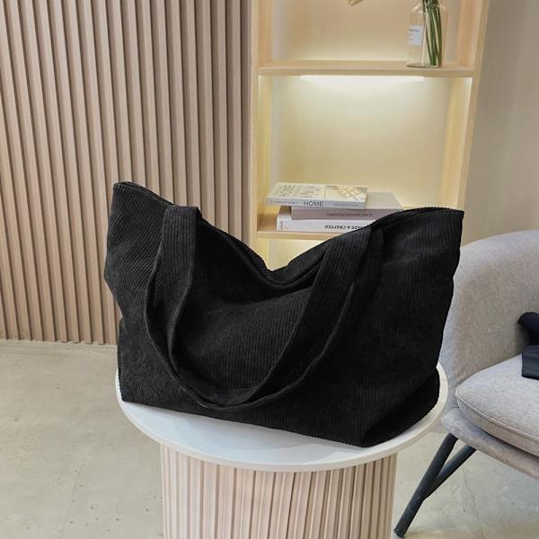 Myk cordfløyelveske Dame Canvas Håndveske SVART black