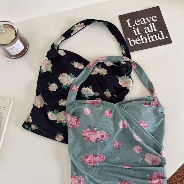 Blomster Camisole Halterneck Camisole SORT Black