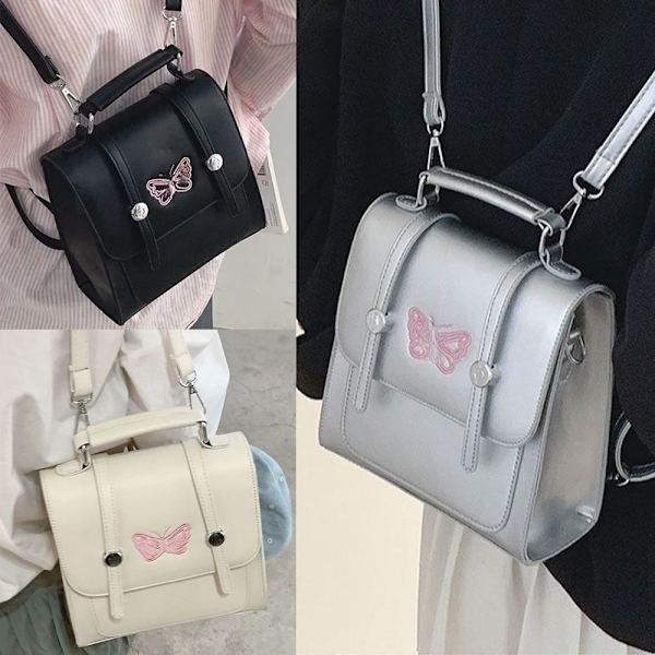 Broderi Fjärilshandväska Flickryggsäckar VIT white