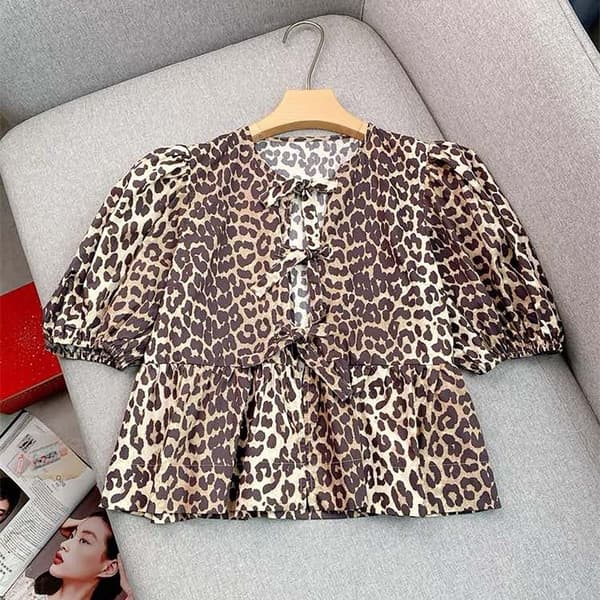 Leopardmønstret kortermet skjorte LEOPARDMØNSTRET L Leopard Print L