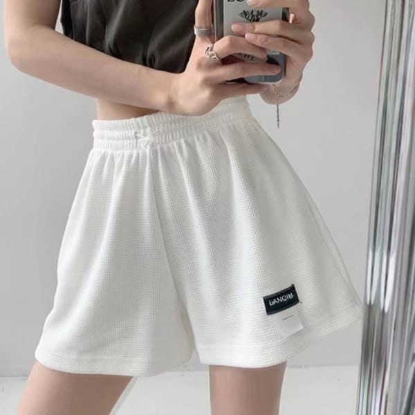 Dame vaffelshorts Højtaljede sportsshorts SORT L black L