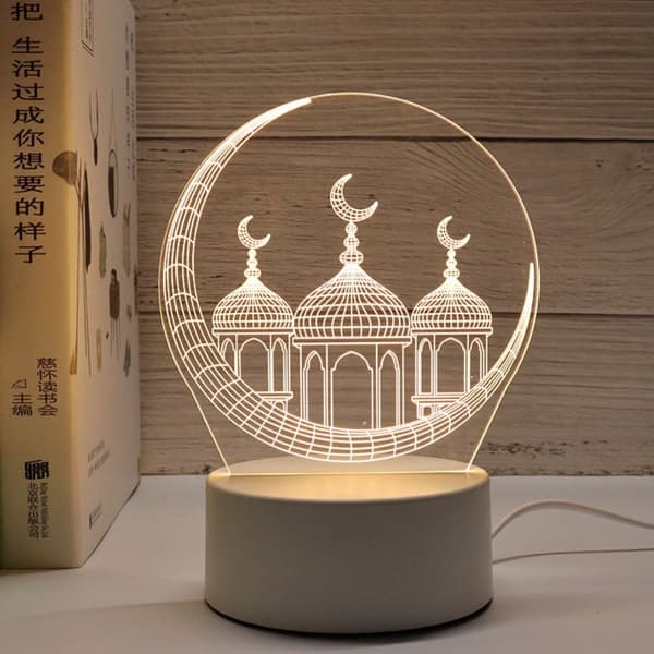 Eid Mubarak Dekor Ramadan Akryl Nattlys 3D LED Lys K